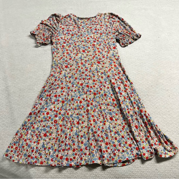 Boden V-Neck Floret cluster Puff Sleeve Jersey Dress Size 4P EUC - Picture 9 of 11